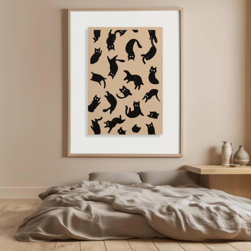 Midnight Patterns – Black Cat Illustration Art Print