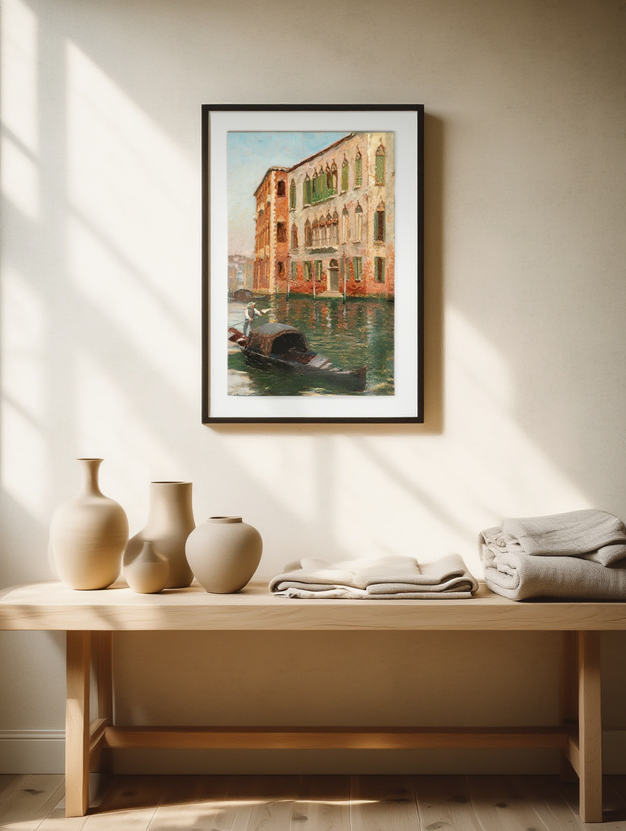 Venetian Canal Scene – Vintage Cityscape Poster Print  Wall Art