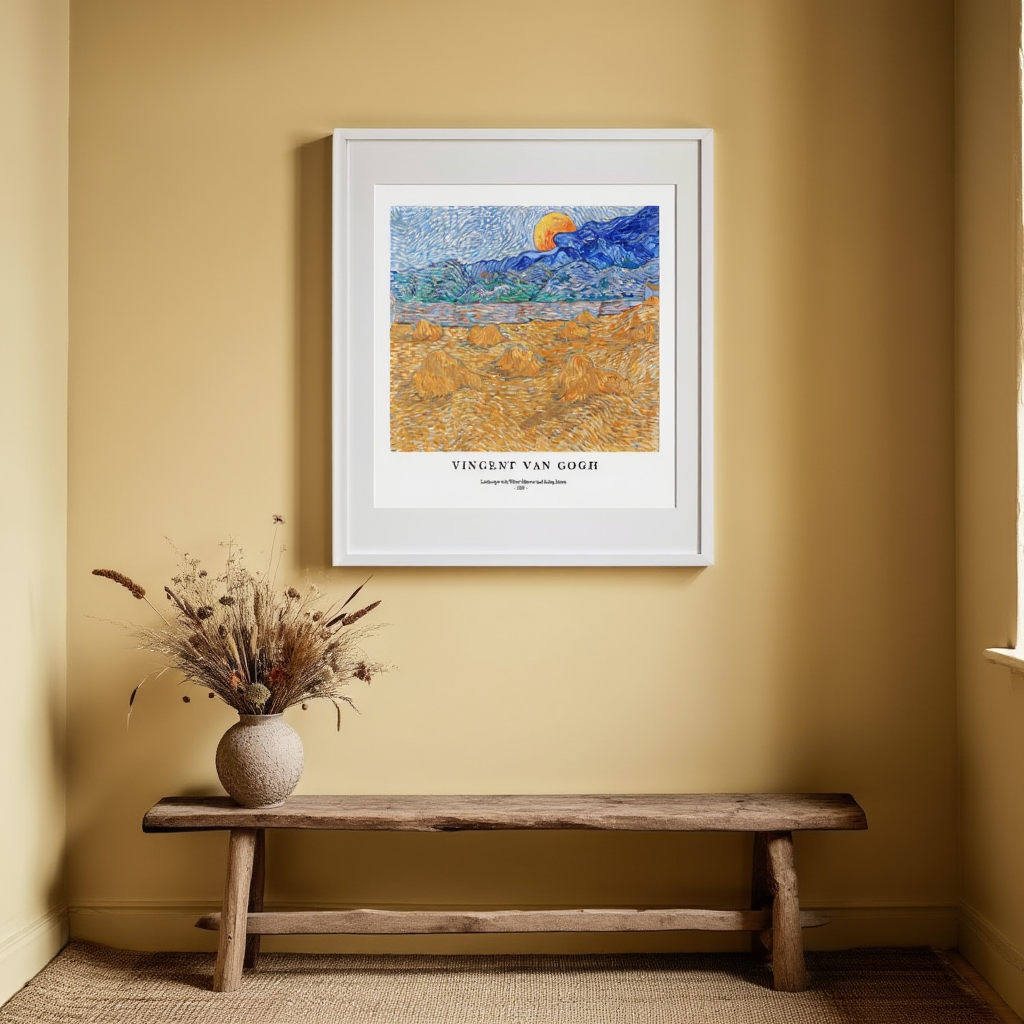 Vincent Van Gogh - Landscape with Wheat Sheaves and Rising Moon Poster