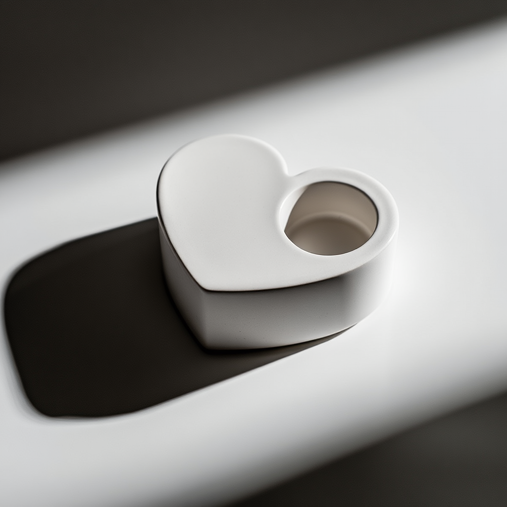 Minimalist Heart Shaped Plaster Candle Holder – White Cream Handmade Home Decor