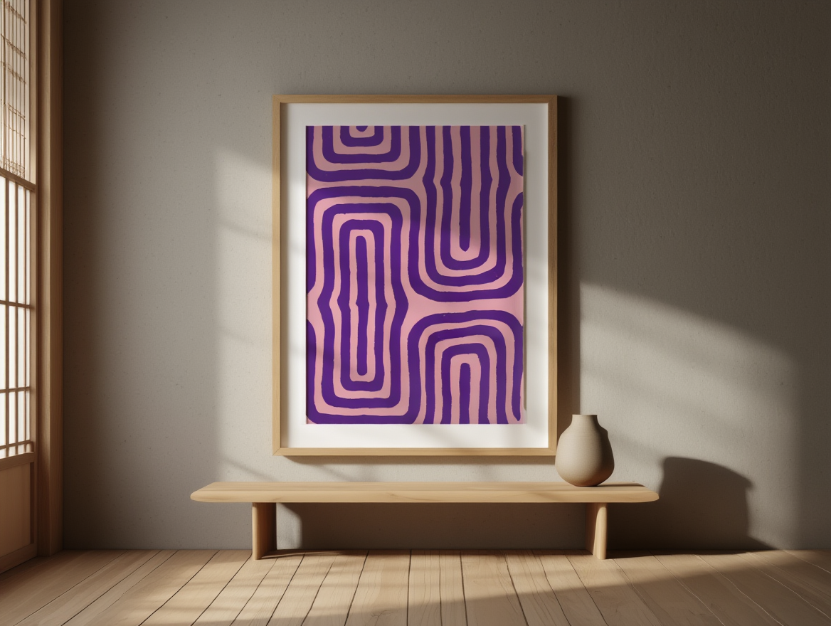 Geometric Maze Bold Purple Abstract Art Poster