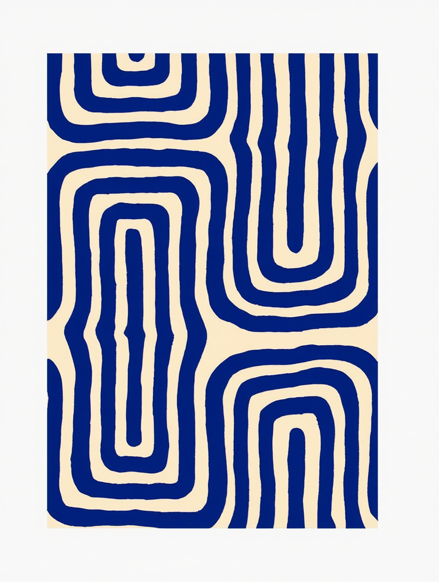 Geometric Maze Bold Blue Abstract Art Poster