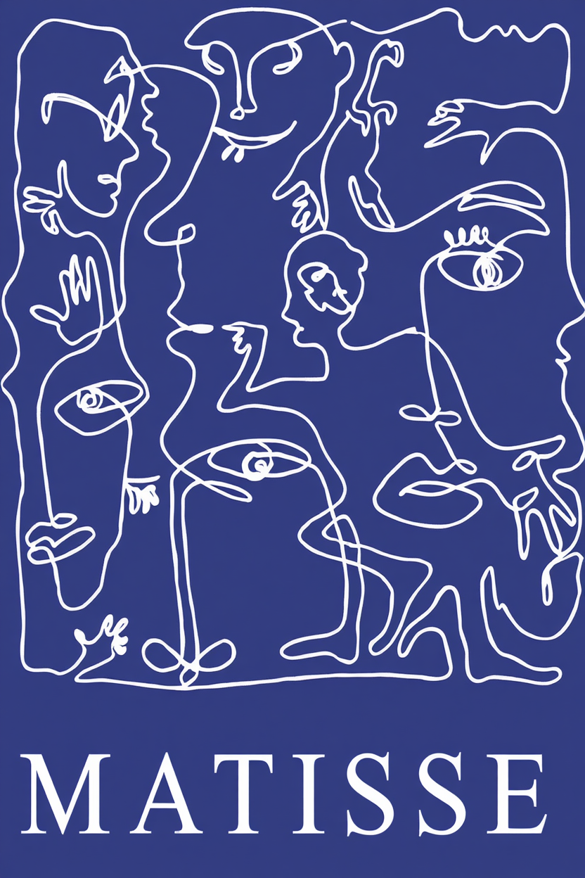 Matisse – Yves Klein Blue Abstract Faces – Art Print