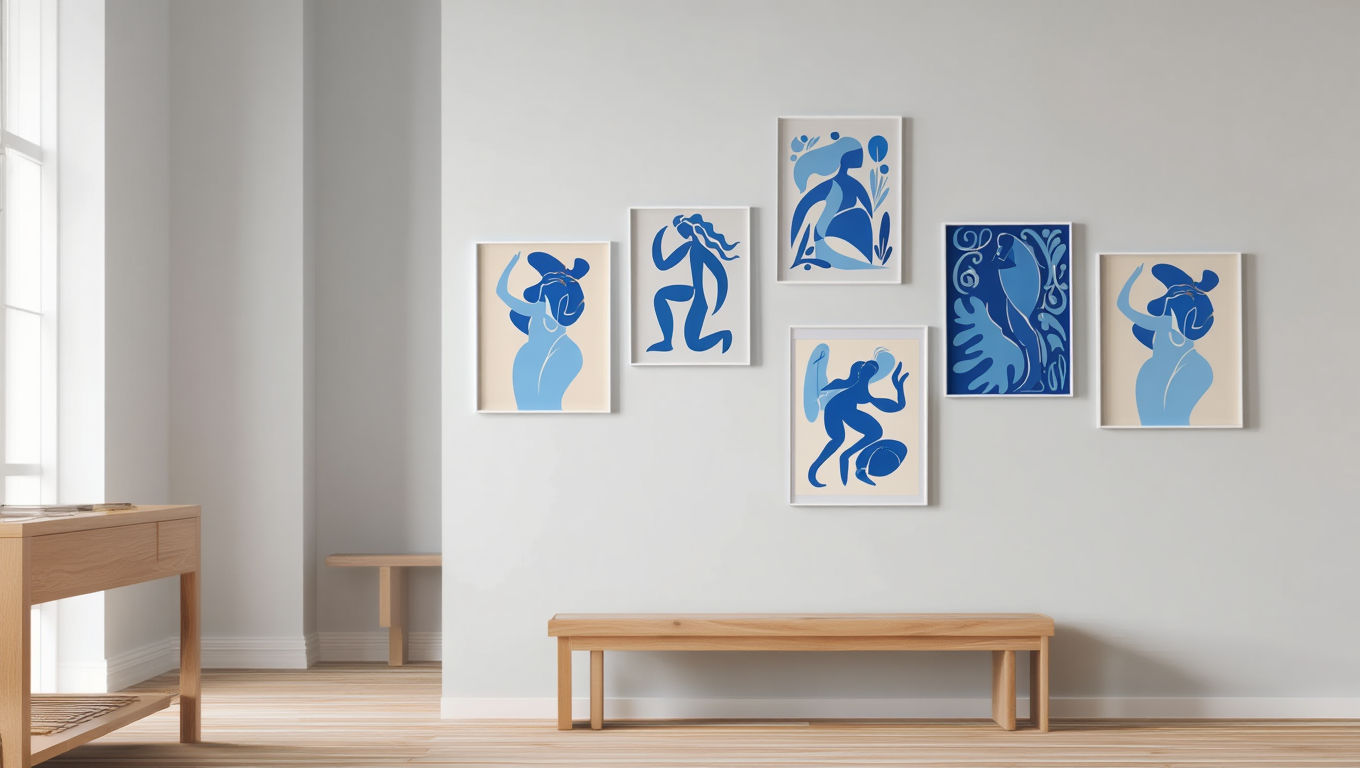 Blue Matisse Line Art – Set of 6