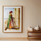 A Greek Girl Standing on a Balcony by John Frederick Lewis – 19th-Century Orientalist Figurative Art Print - Hakyarts