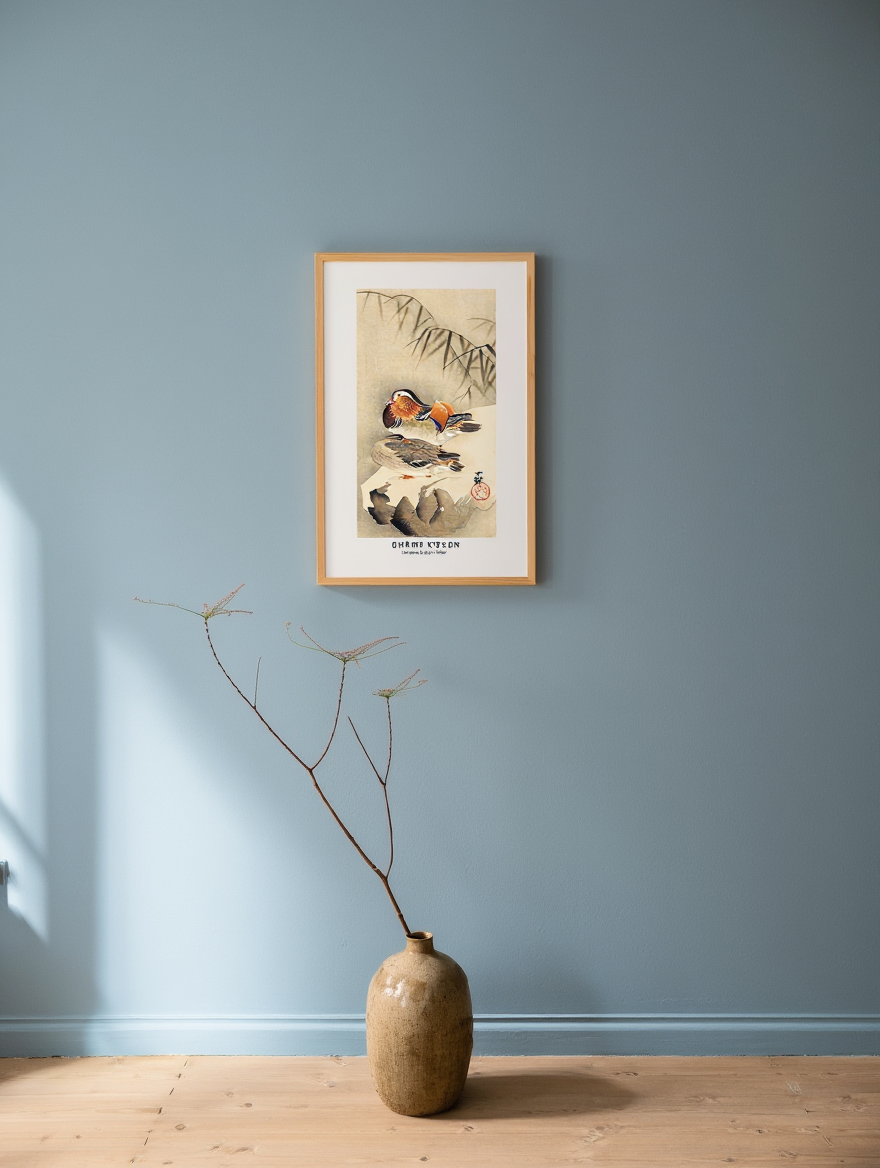 Affiche de Ohara Koson - Canards mandarins dans la neige