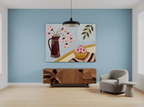 Canvas Print Pink Peaches on Blue | Colourful Fruit Still Life Wall Art