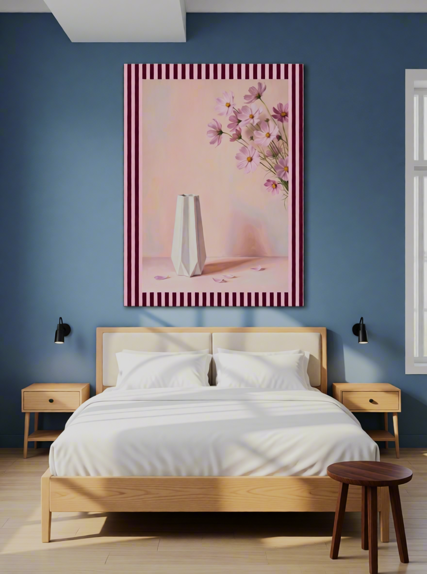 Canvas Print Floral Striped Vase | Contemporary Still Life Wall Art