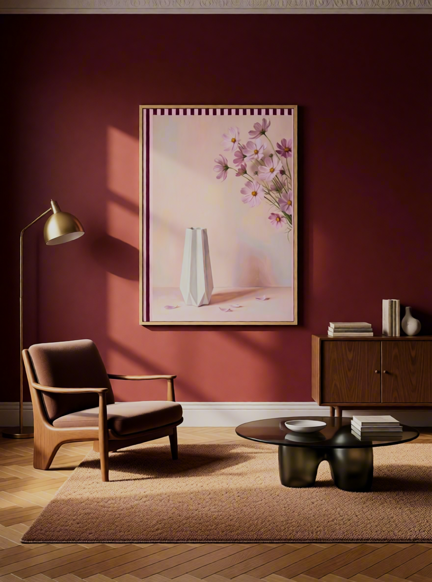 Canvas Print Floral Striped Vase | Contemporary Still Life Wall Art