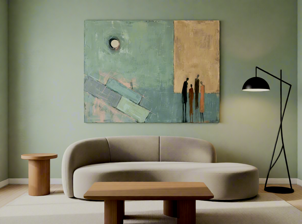 Canvas Print Teal Abstract Tall Figures | Contemporary Figurative Wall Art
