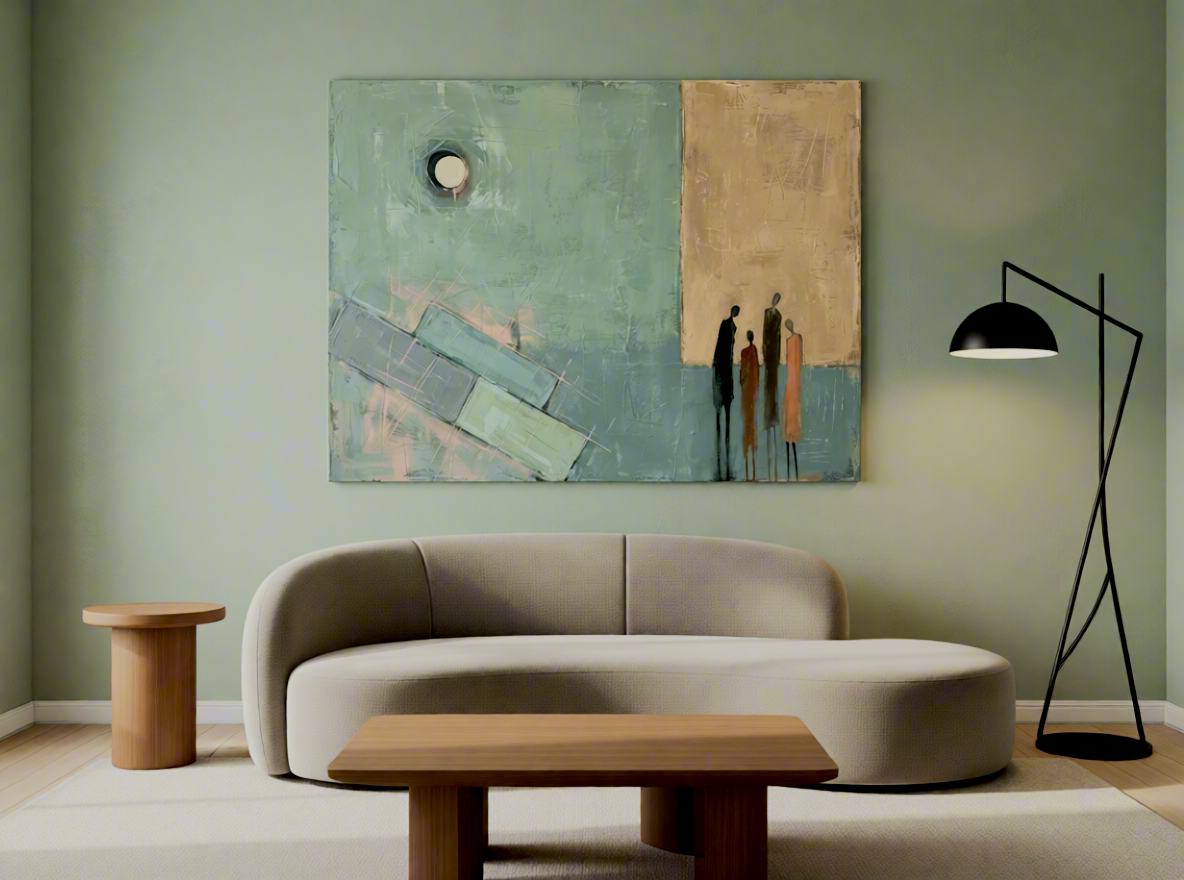 Canvas Print Teal Abstract Tall Figures | Contemporary Figurative Wall Art