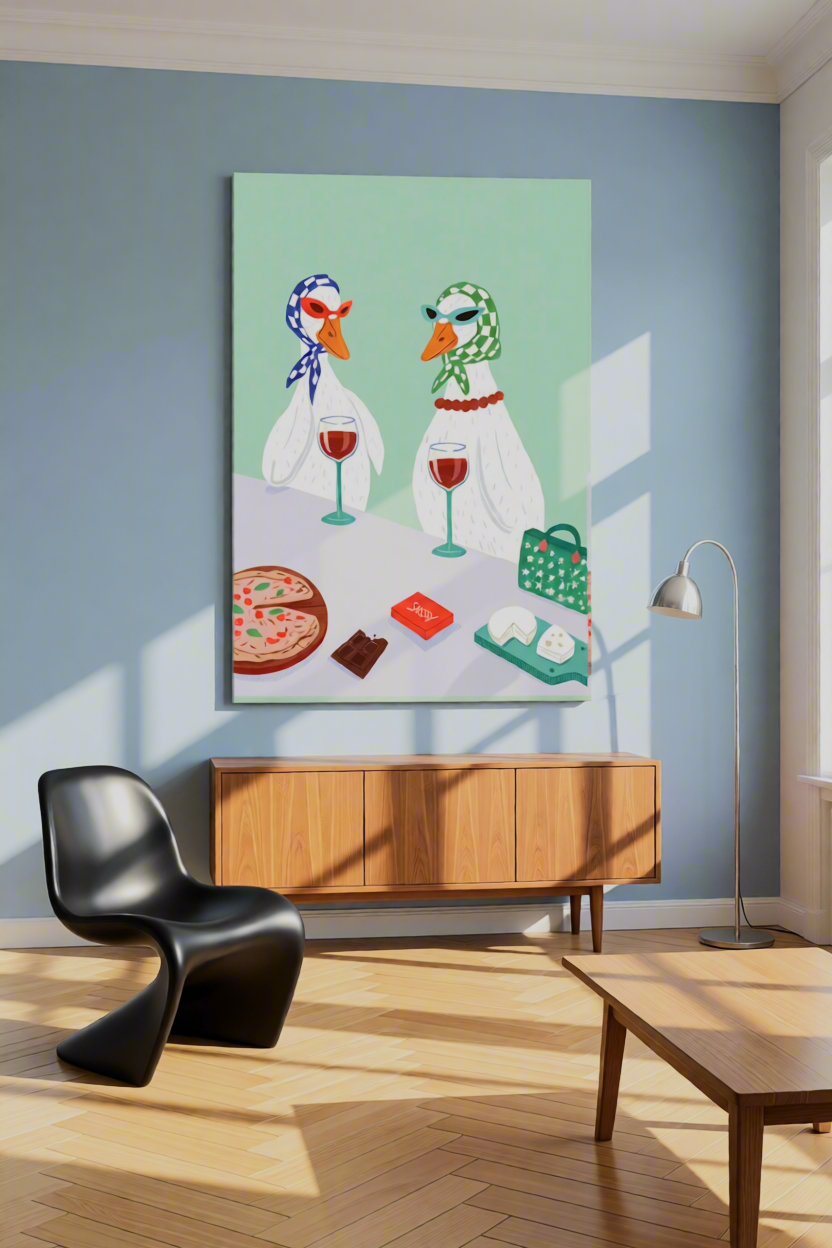 Canvas Print Ducks at Dinner | Whimsical Animal