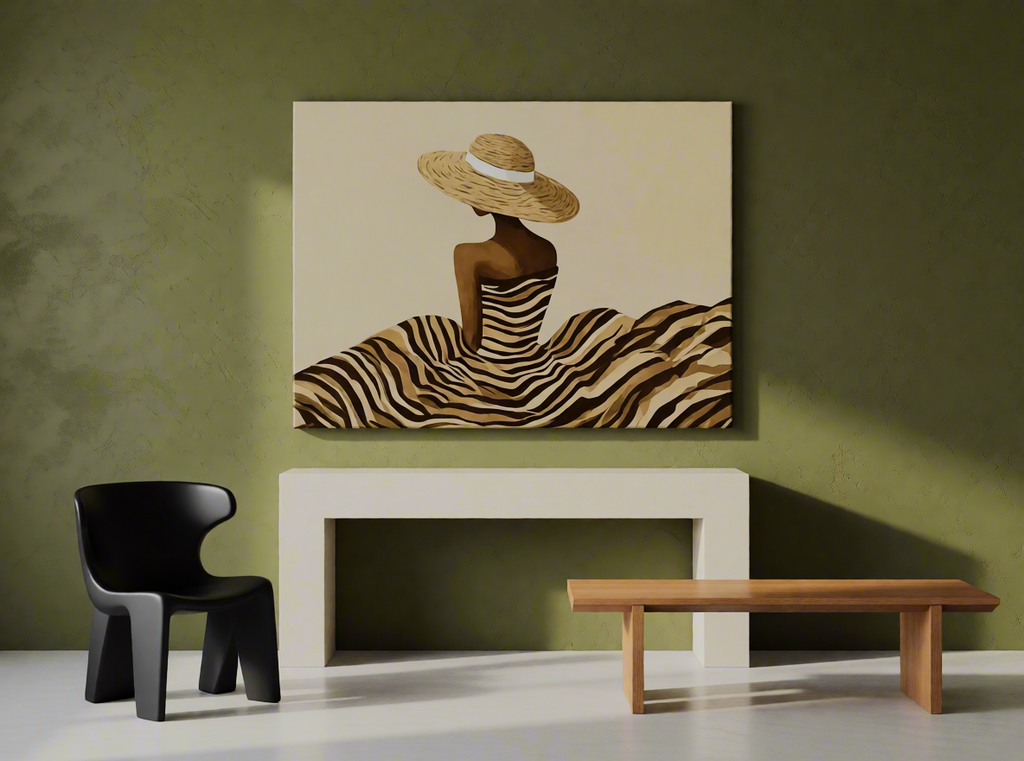 Canvas Print Woman with White Hat Band | Contemporary Fashion Portrait Wall Art