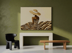 Canvas Print Woman with White Hat Band | Contemporary Fashion Portrait Wall Art