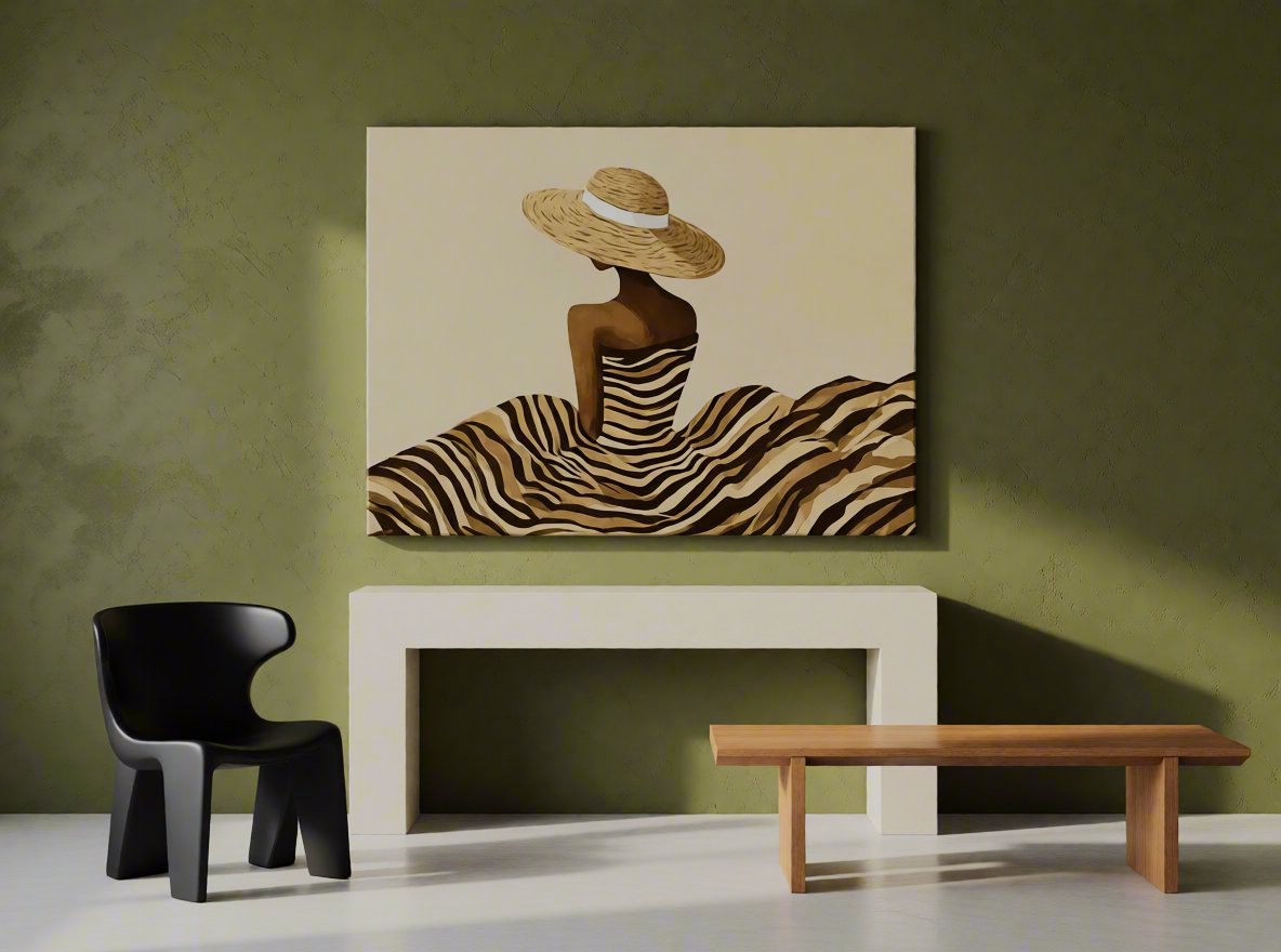 Canvas Print Woman with White Hat Band | Contemporary Fashion Portrait Wall Art