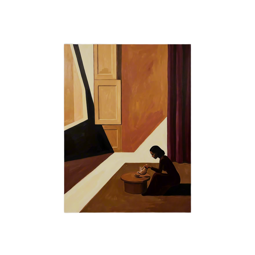 Tea Drinking in the Light Canvas Print | Contemporary Figurative Wall Art