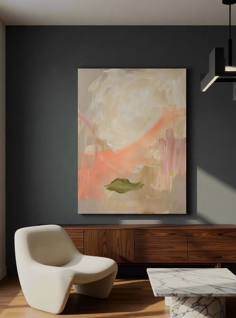 Canvas Print Soft Blush Minimalist Line Art | Contemporary Abstract Wall Art