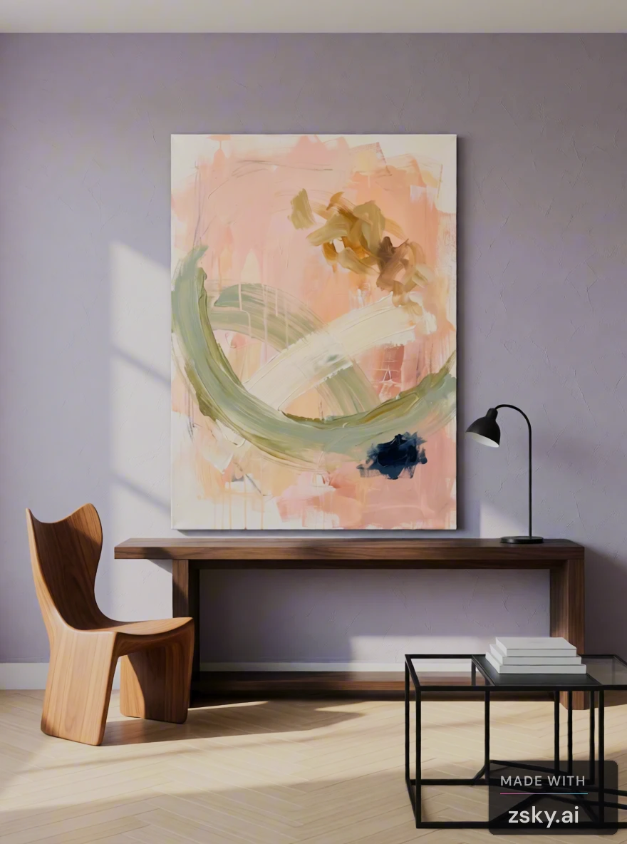 Canvas Print Watercolour Soft Blush Lines | Contemporary Abstract Wall Art