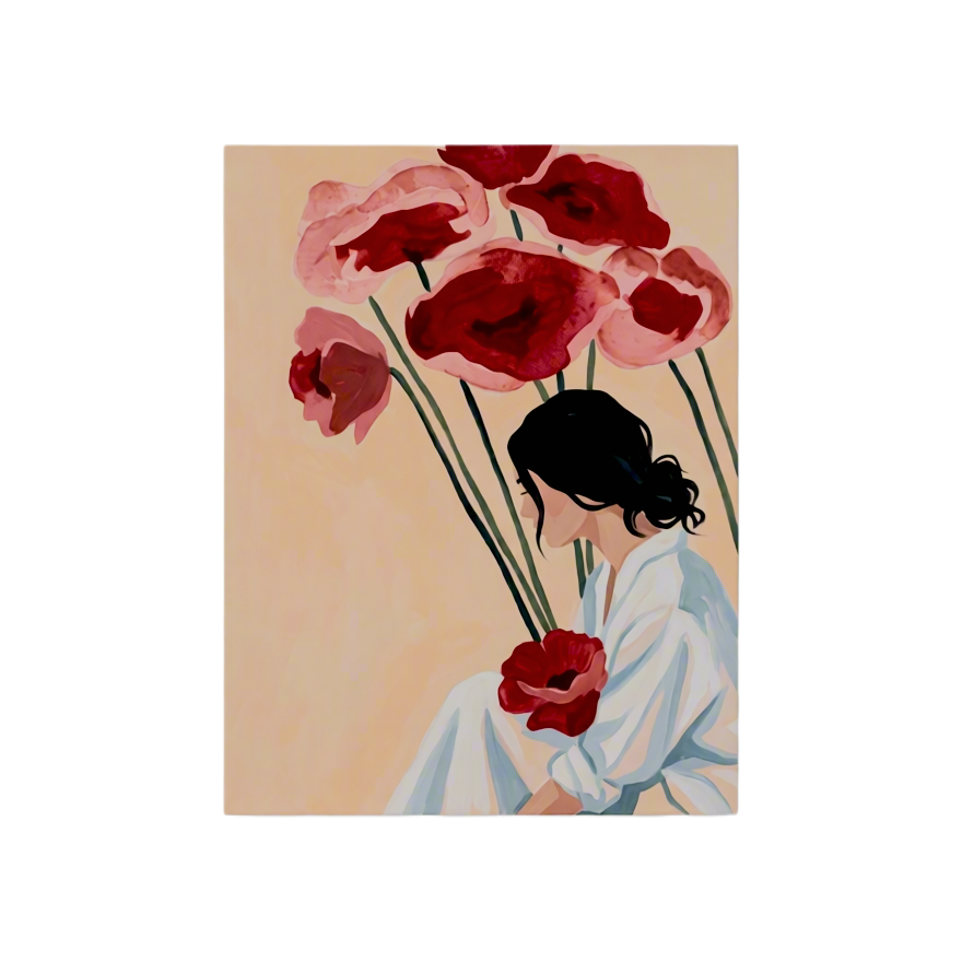 Canvas Print Seated Figure with Floral Roses | Contemporary Figurative Wall Art