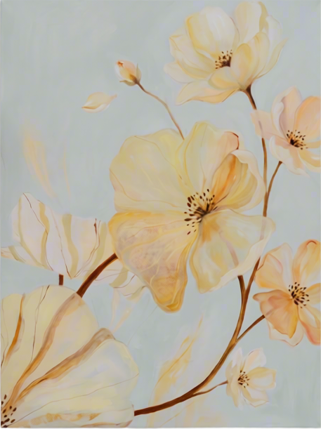 Set of 2 Canvas Prints – Spring Flowers in Blossom & Flying Cranes in Mist | Floral Botanical & Japanese-Inspired Wall Art