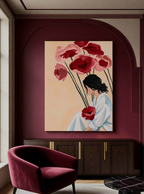 Canvas Print Seated Figure with Floral Roses | Contemporary Figurative Wall Art