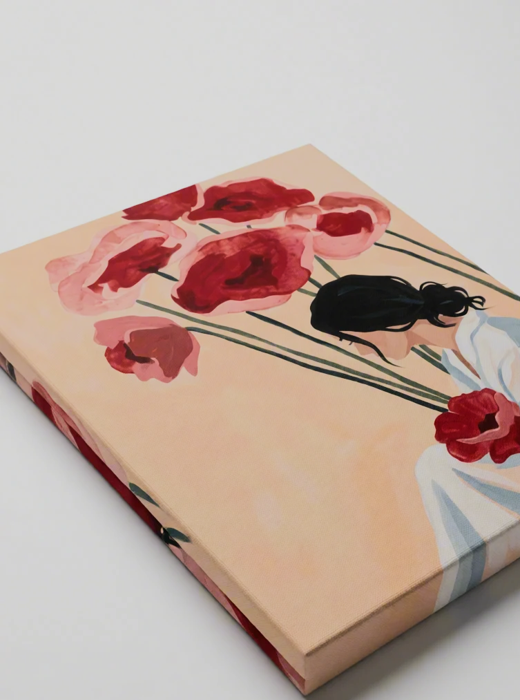 Canvas Print Seated Figure with Floral Roses | Contemporary Figurative Wall Art