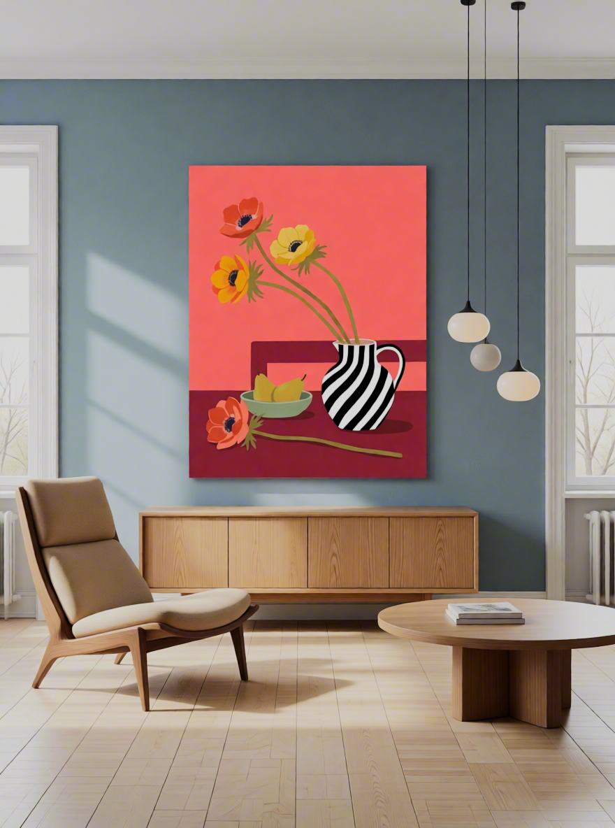 Canvas Print Striped Vase on Colourful Table | Contemporary Still Life Wall Art