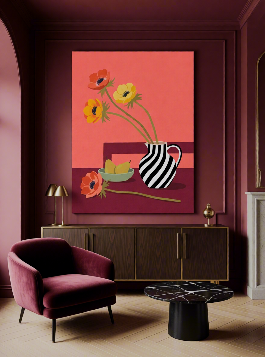 Canvas Print Striped Vase on Colourful Table | Contemporary Still Life Wall Art