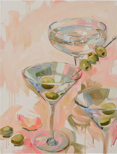 Set of 2 Canvas Prints – Dirty Olives Martini & Contemporary Still Life | Cocktail and Modern Still Life Wall Art