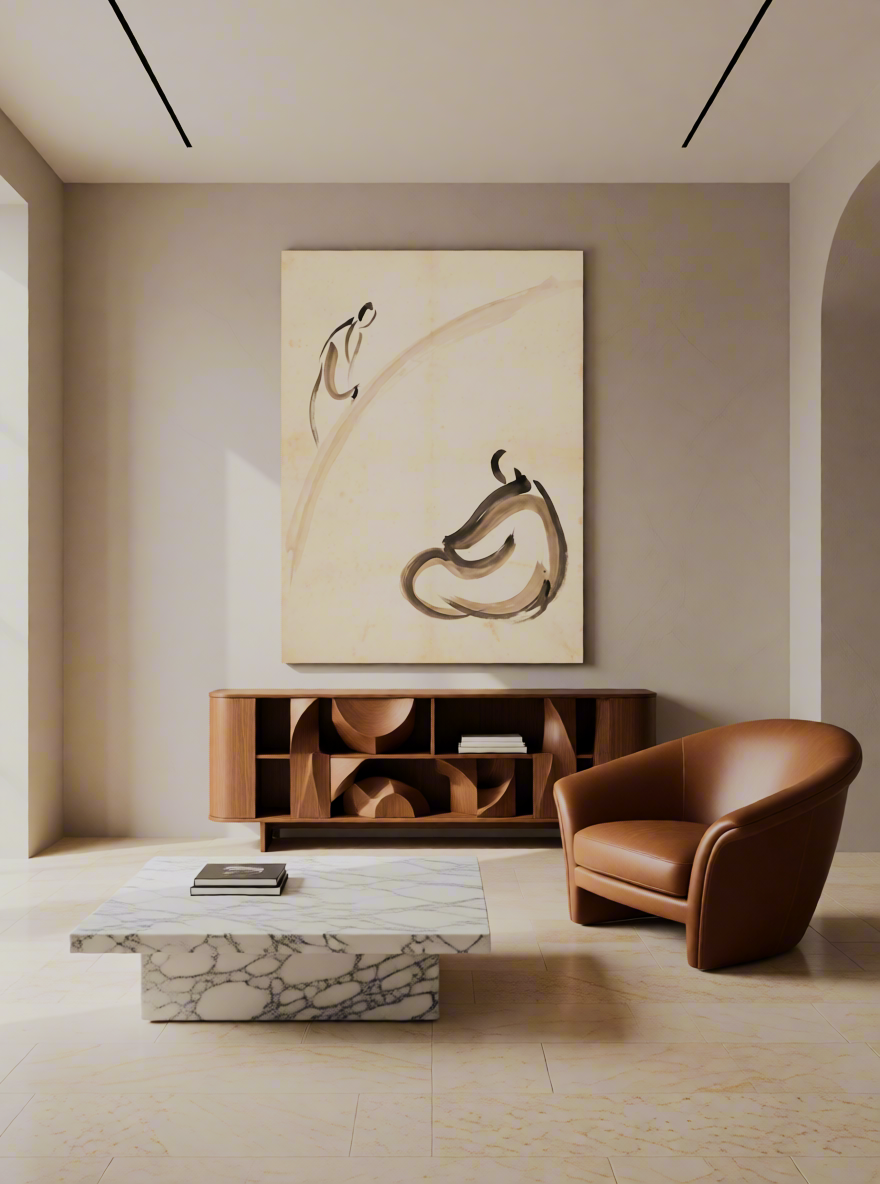 Canvas Print Seated Figures in Line | Minimalist Figurative Wall Art