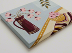 Canvas Print Pink Peaches on Blue | Colourful Fruit Still Life Wall Art