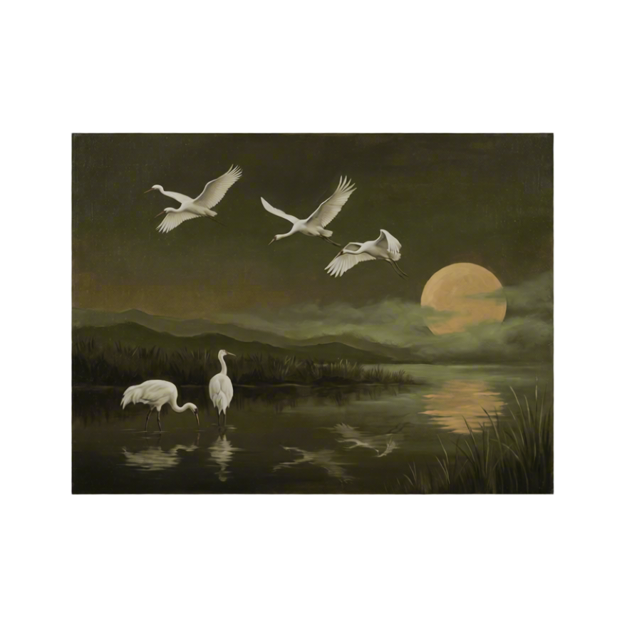 Canvas Print Moonlight Flying Cranes | Japanese-Inspired Wall Art