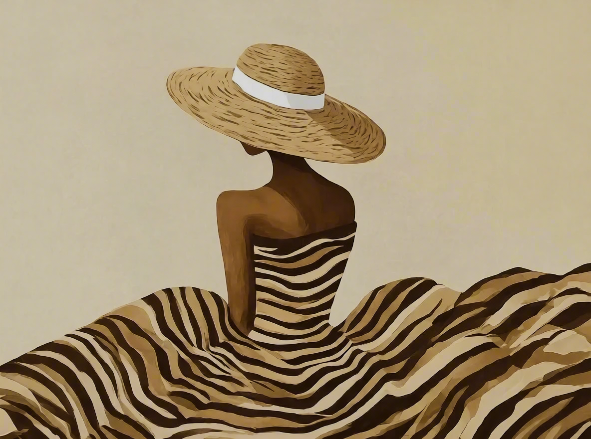 Canvas Print Woman with White Hat Band | Contemporary Fashion Portrait Wall Art