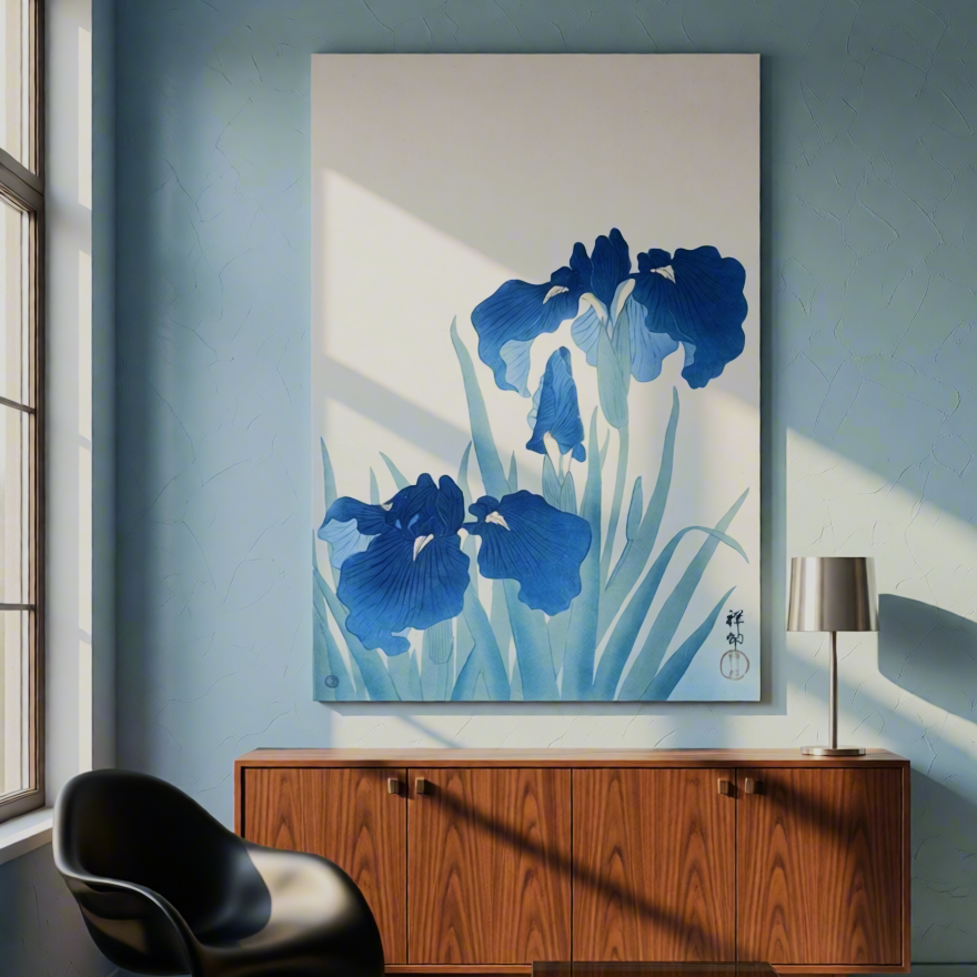 Canvas Print Blue Irises – Ohara Koson Poster | Japanese Botanical Art