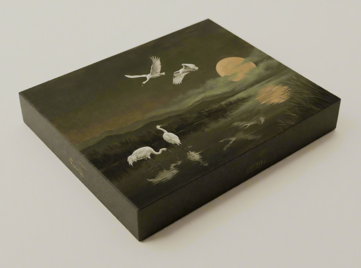 Canvas Print Moonlight Flying Cranes | Japanese-Inspired Wall Art