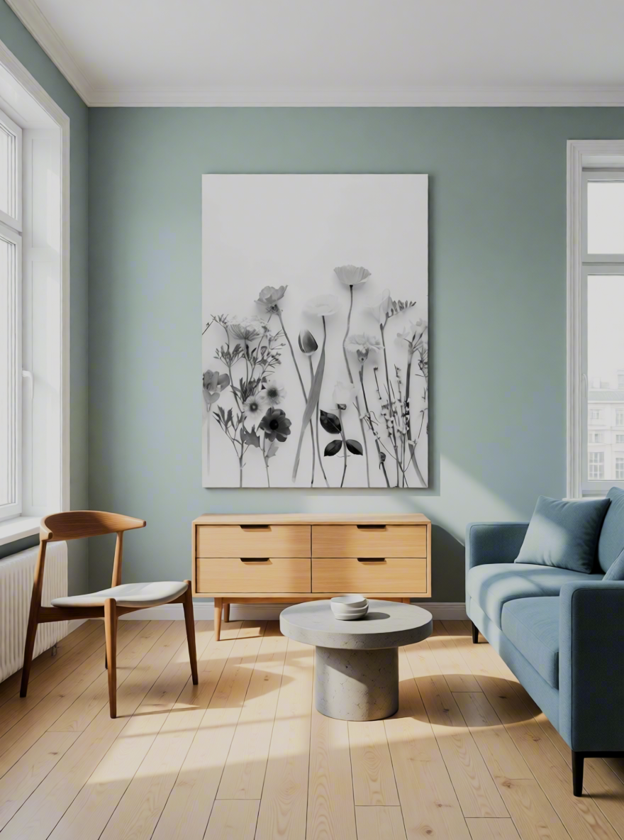 Canvas Print Black and White Pressed Flowers