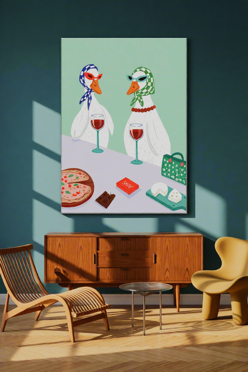 Canvas Print Ducks at Dinner | Whimsical Animal
