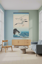 Canvas Print Ohara Koson – Five Seagulls Above Turbulent Sea | Japanese Bird & Nature Art Print | Ukiyo-e Coastal Wall Art