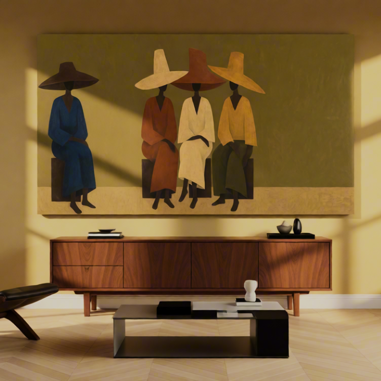 Canvas Print Tall Hats Ensemble | Sculptural Figurative Wall