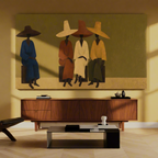 Canvas Print Tall Hats Ensemble | Sculptural Figurative Wall