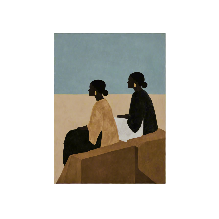 Canvas Print Sisterhood Beautiful Seated Black Women | Contemporary Figurative Art