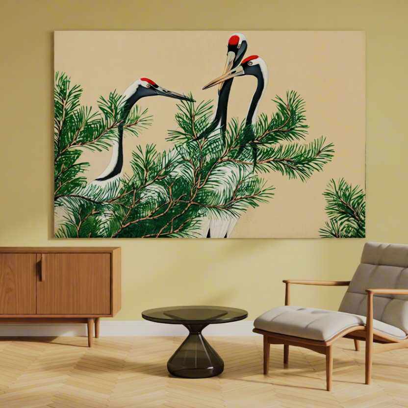 Canvas Print Cranes from Momoyogusa by Kamisaka Sekka – Japanese Bird Art