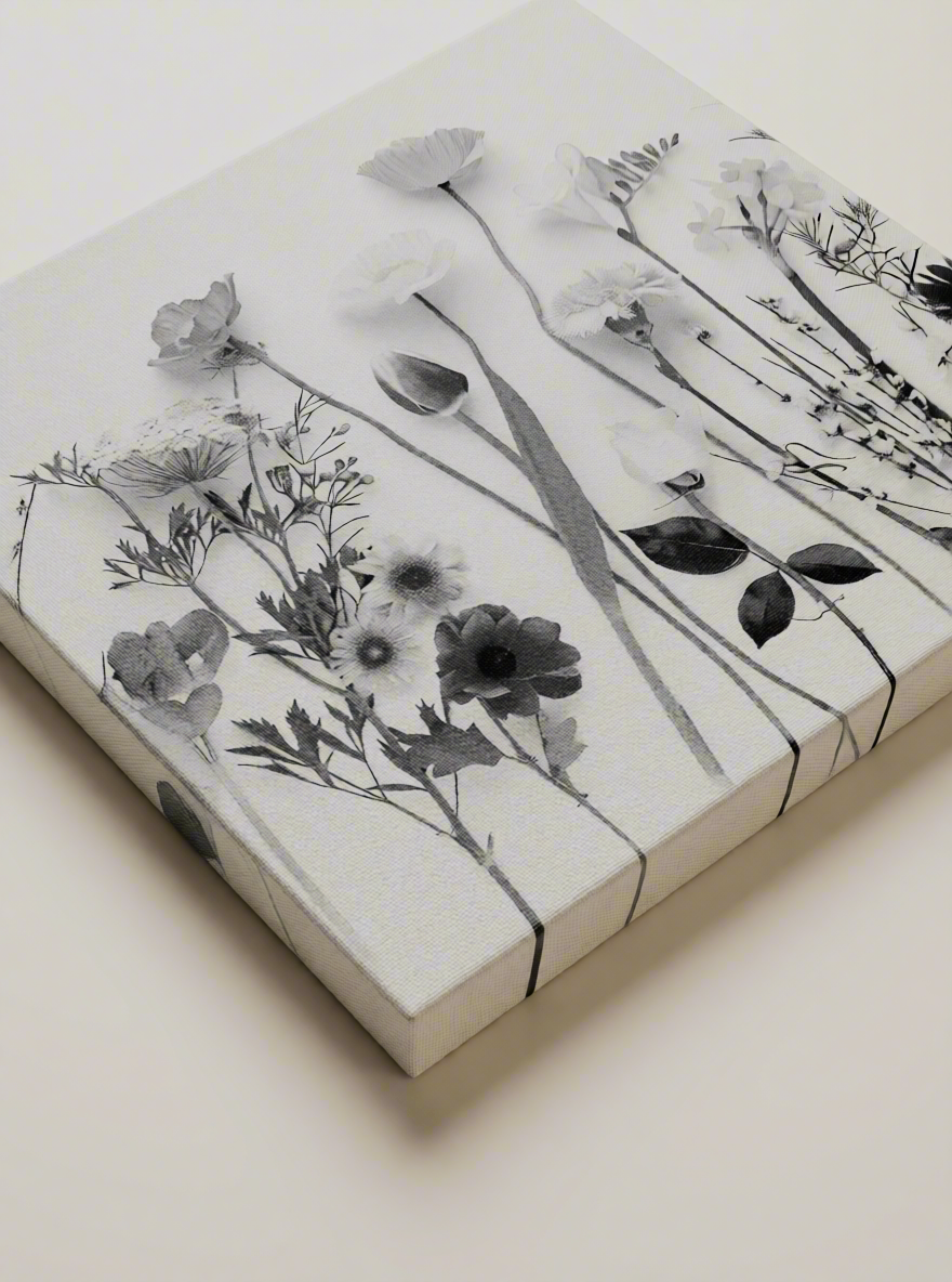 Canvas Print Black and White Pressed Flowers