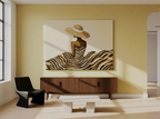 Canvas Print Woman with White Hat Band | Contemporary Fashion Portrait Wall Art