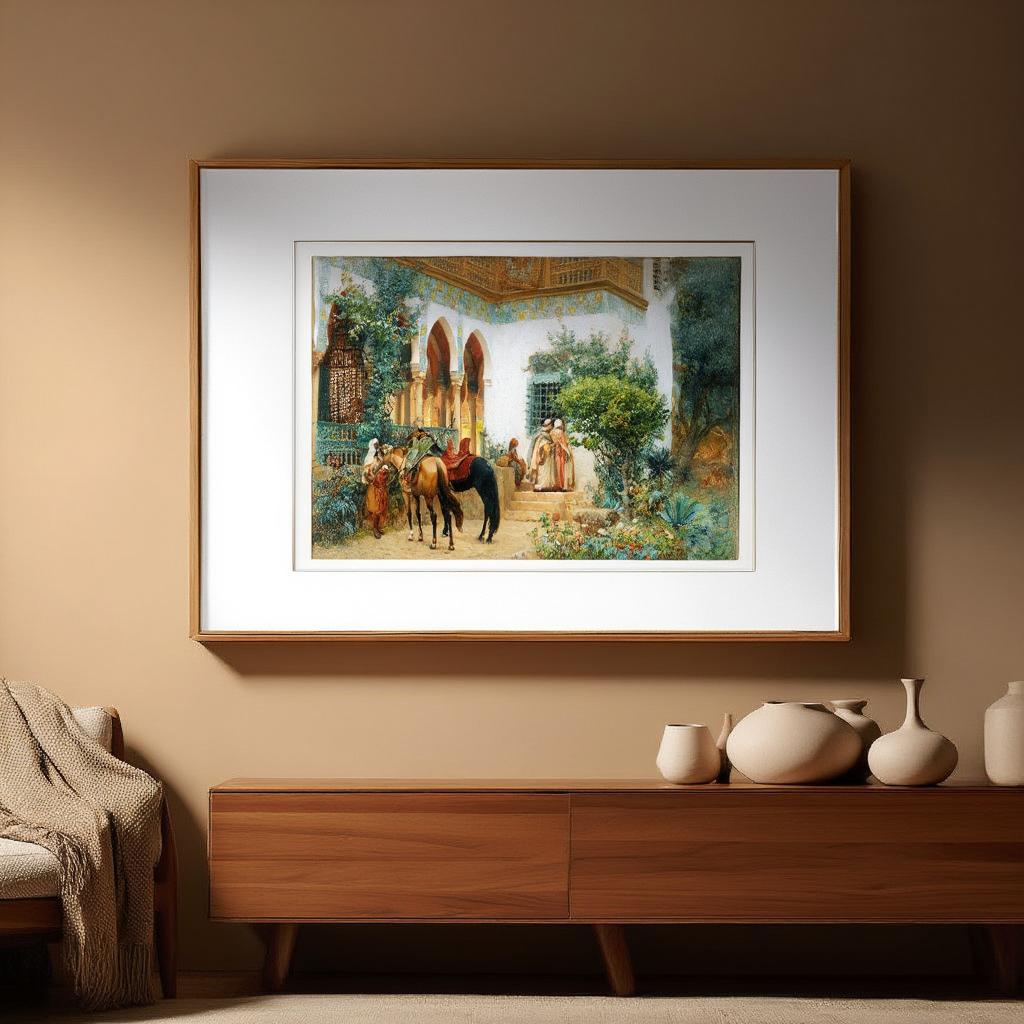 A North African Courtyard – Frederick Arthur Bridgman Poster | Orientalist Landscape & Architecture Art Print