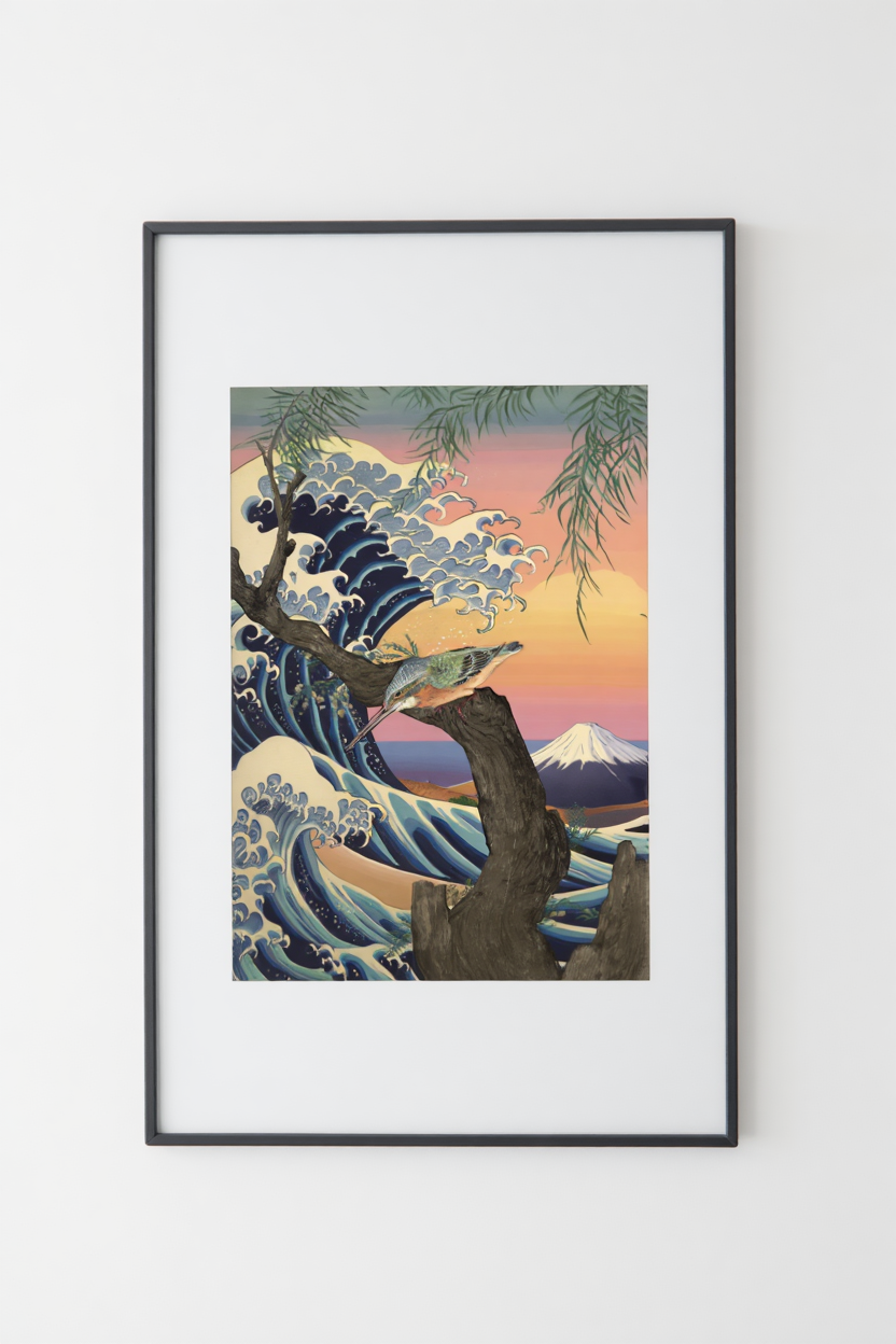 6 Japanese Art Posters – Ohara Koson & Hokusai Inspired, Mount Fuji Sunrise & Giant Wave Canvas Prints for Modern Wall Decor