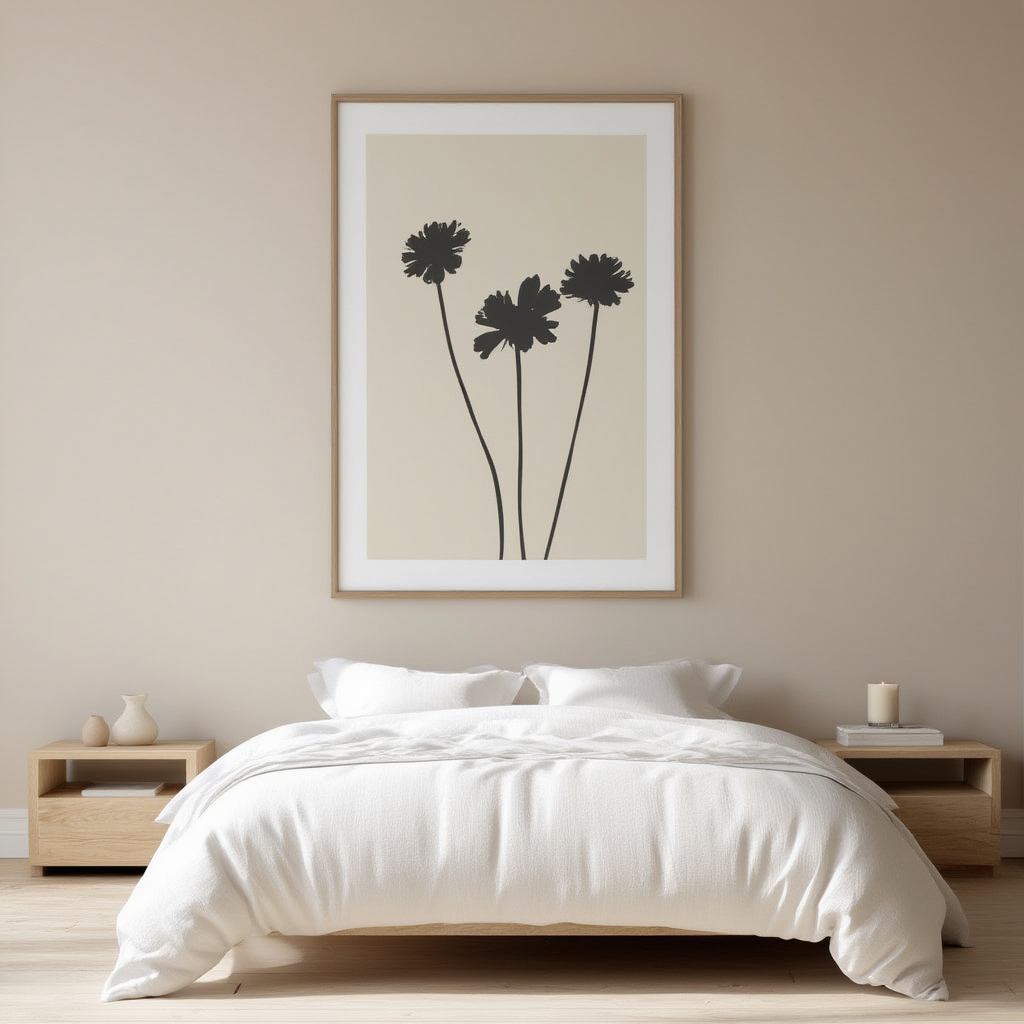Monochrome Botanica – Beige & Black Plant Art Print