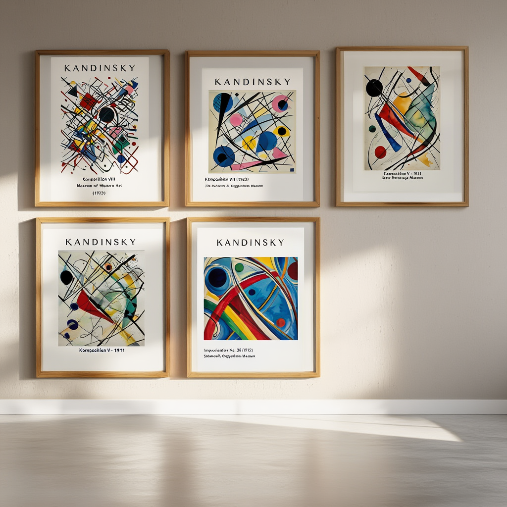 Kandinsky Geometric Abstract Wall Art – 4 Modern Bauhaus Prints | Colorful Minimalist Gallery Wall Décor for Home & Office