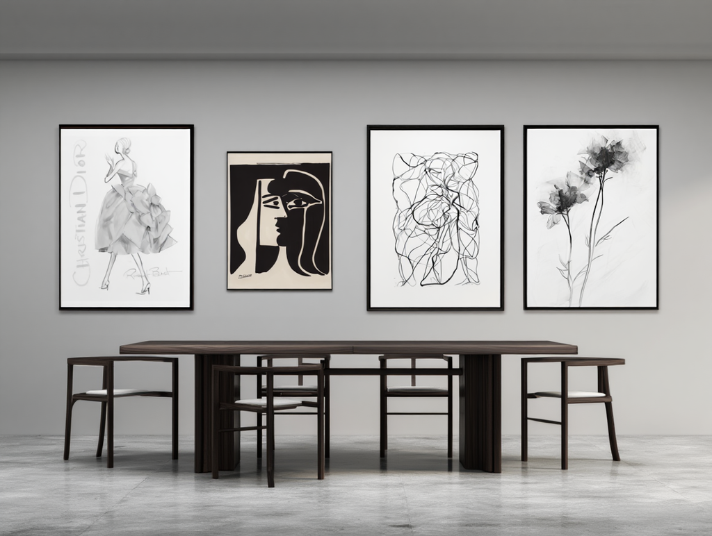 Monochrome Garden: 4 Minimalist Abstract & Floral Wall Art Prints”