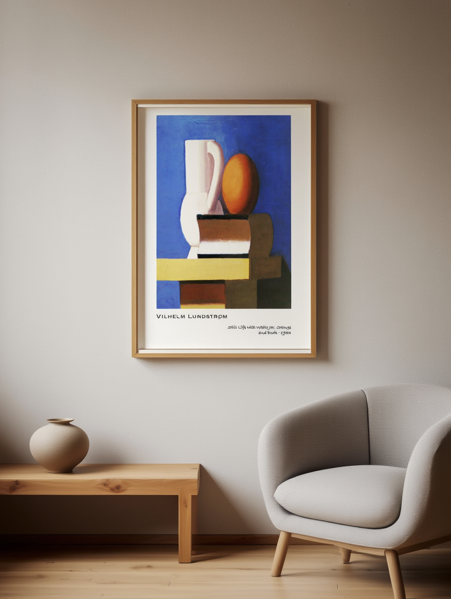 Vilhelm Lundstrøm – Still Life with White Jar, Orange and Book Poster